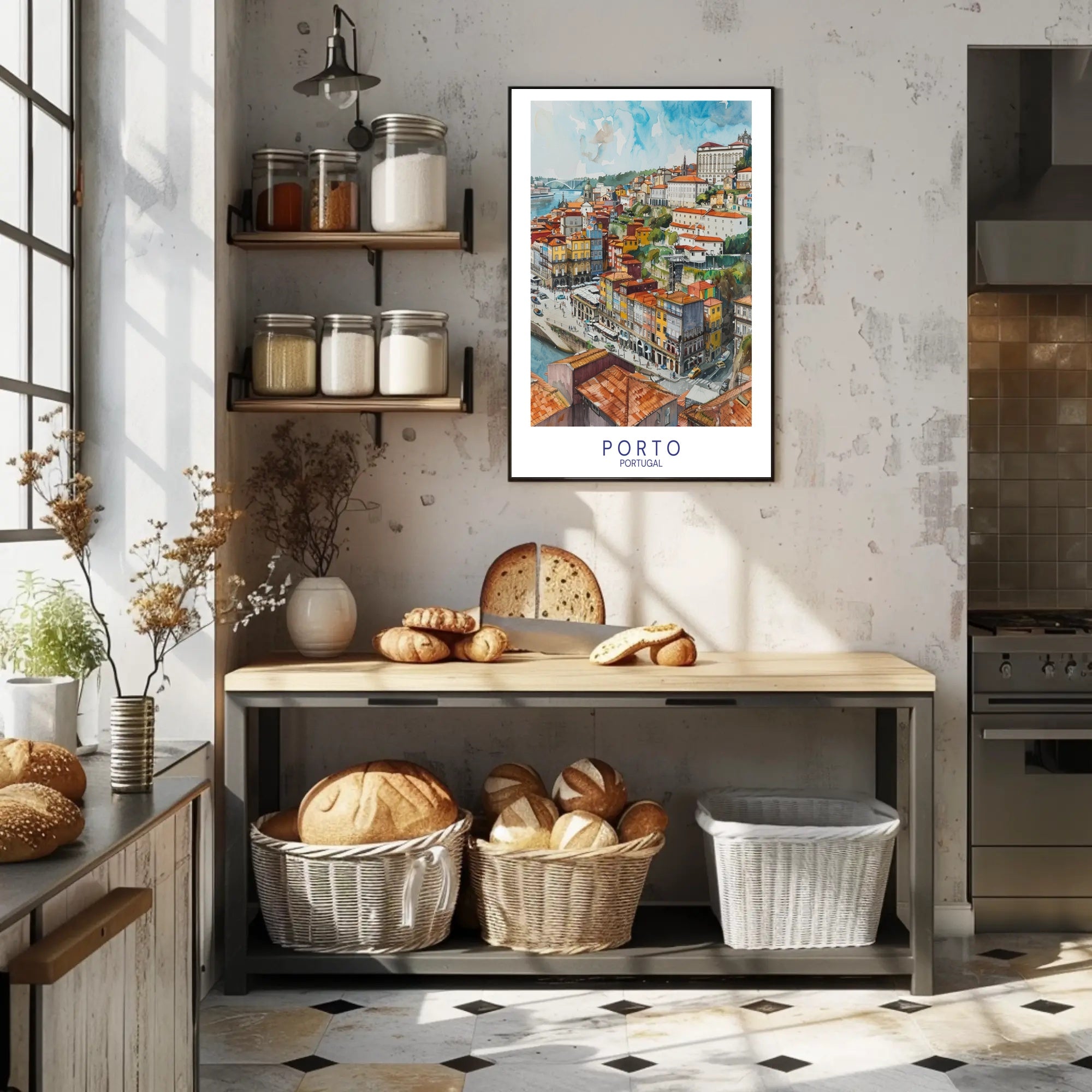 Porto Riverbank Urban Landscape Watercolor Illustration Travel Poster PosterGoat