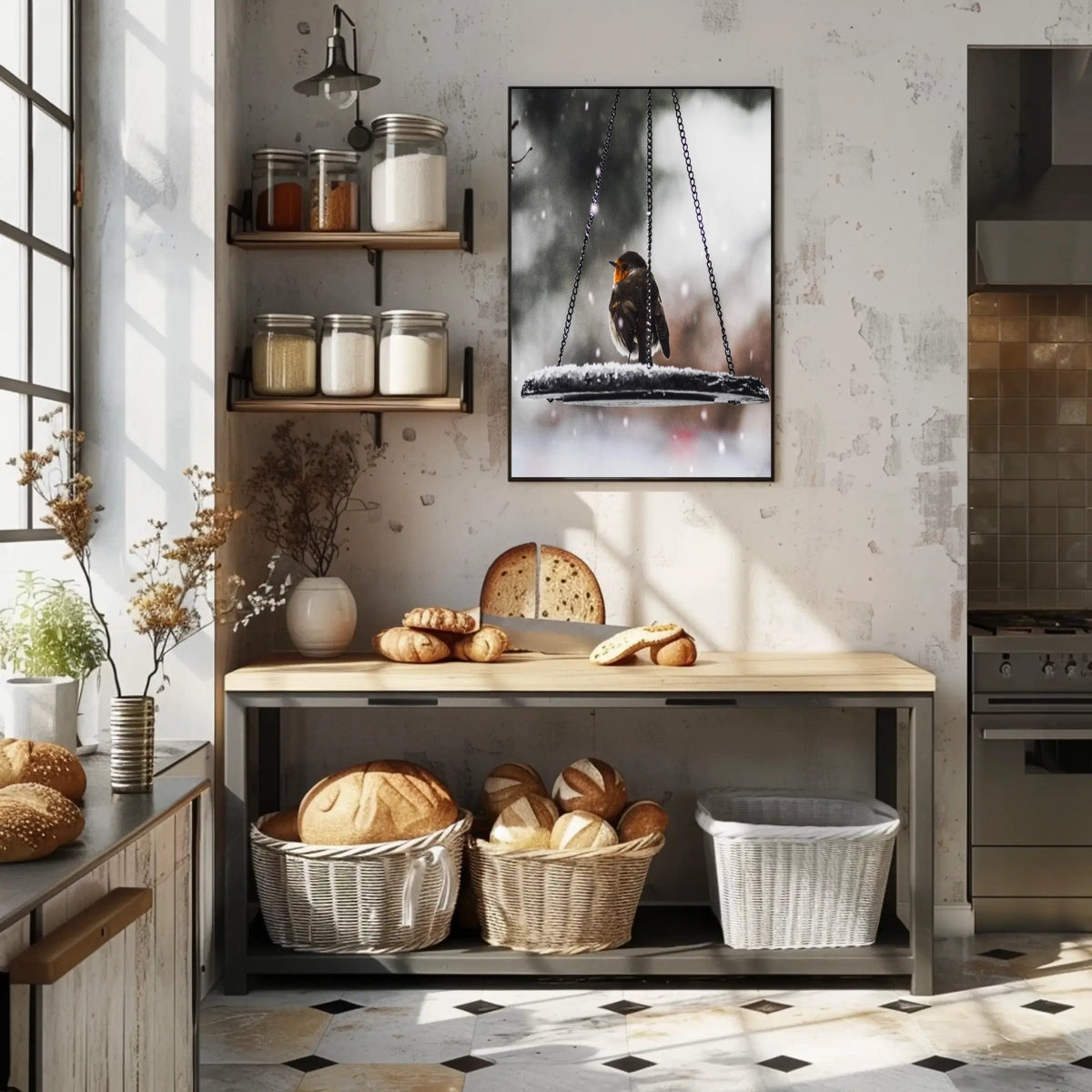 Winter Serenity: Bird on Swing Animal Poster