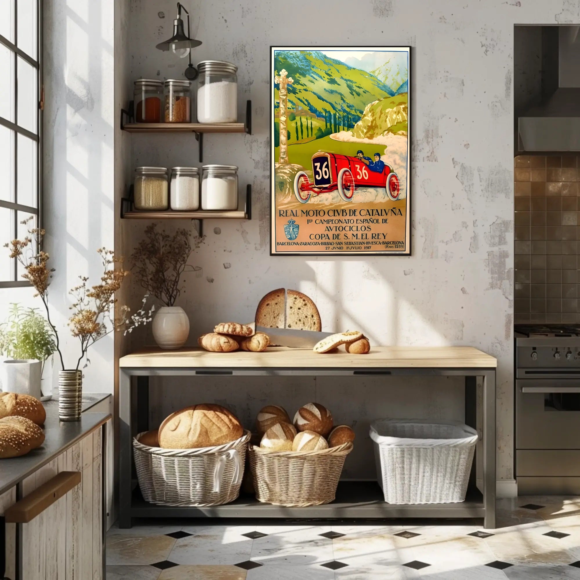 Vintage Spanish Auto Cycling Championship Art Print Decor