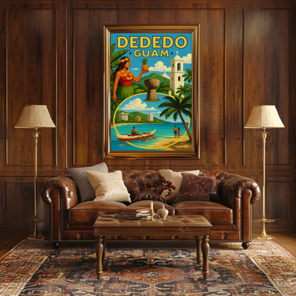 Dededo Guam Island Culture Mountains Canoe Travel Poster