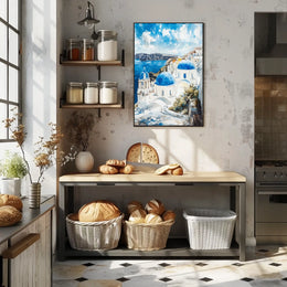 Greece Santorini White Buildings and Blue Domes Poster