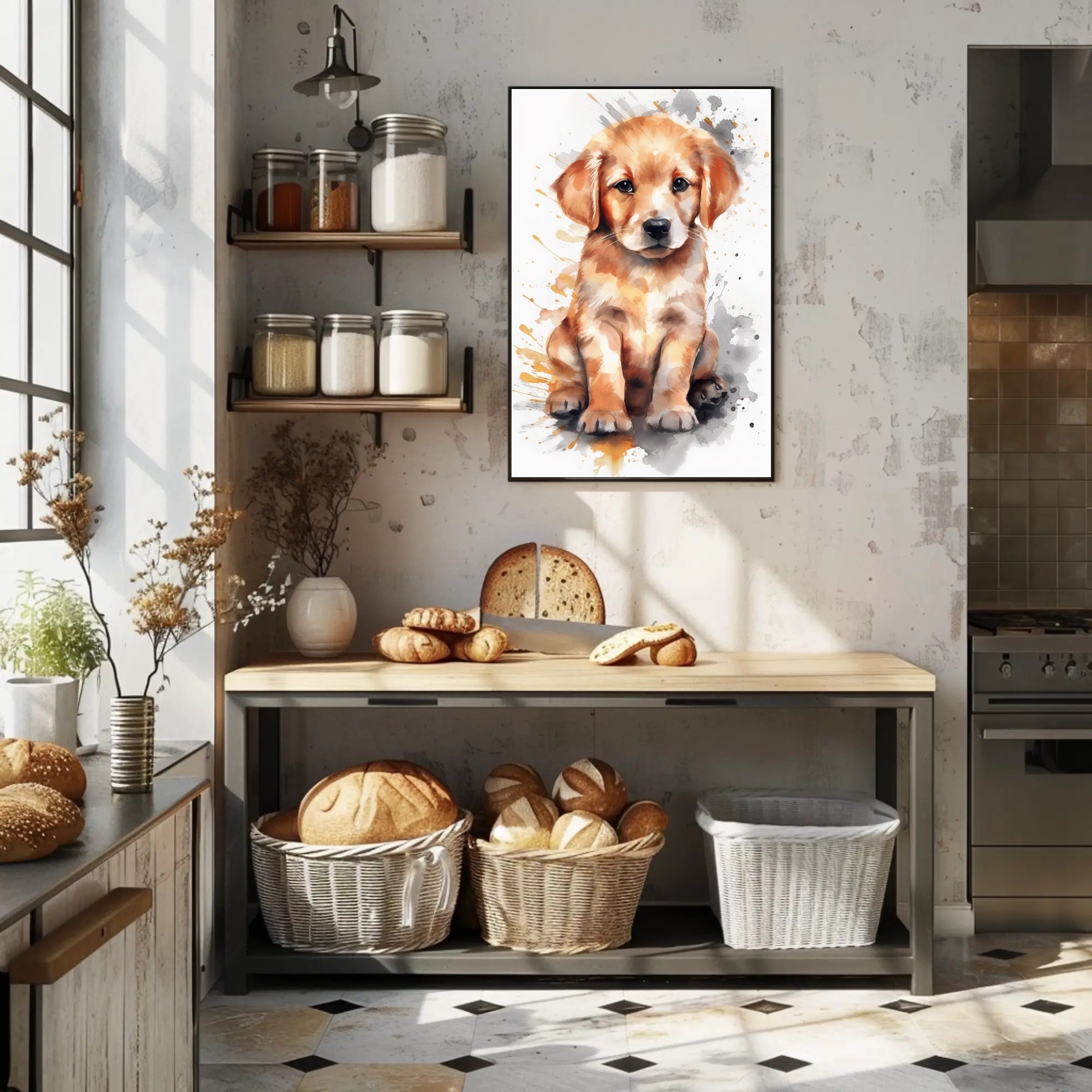 Puppy Portrait Watercolor Poster Wall Art