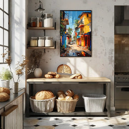 Vibrant Tropical Urban Street Scene Artistic Poster