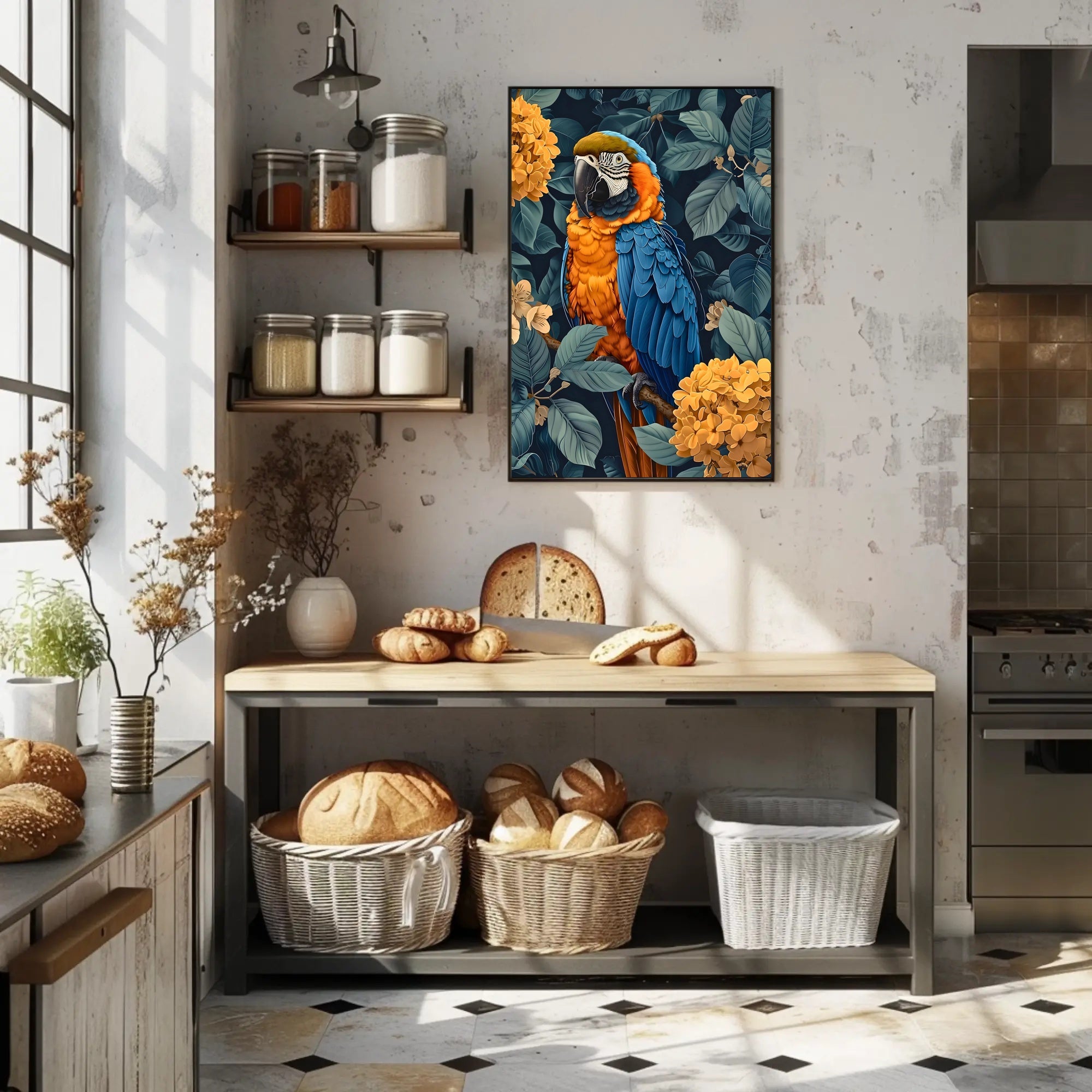 Vibrant Parrot Floral Paradise Wall Art