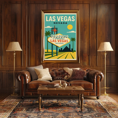 Las Vegas Sign Retro Blue Sky Scenic Art Poster
