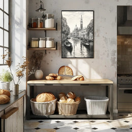 Venetian Canal Scene Monochrome Cultural or Heritage Poster