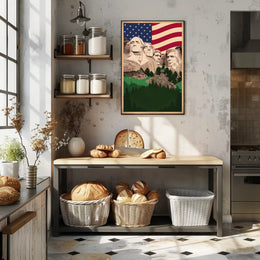 Mount Rushmore and the American Flag Poster