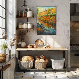 Amsterdam Flower Market Scenic Travel Heritage Cityscape Decor Vintage Artistic Souvenir Wanderlust Poster