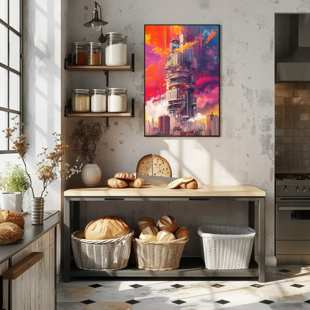 Futuristic Cityscape Art Deco Style Poster