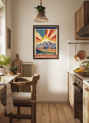 Colorado Springs Colorado Sunrise Mountains Plains Vintage Travel Poster