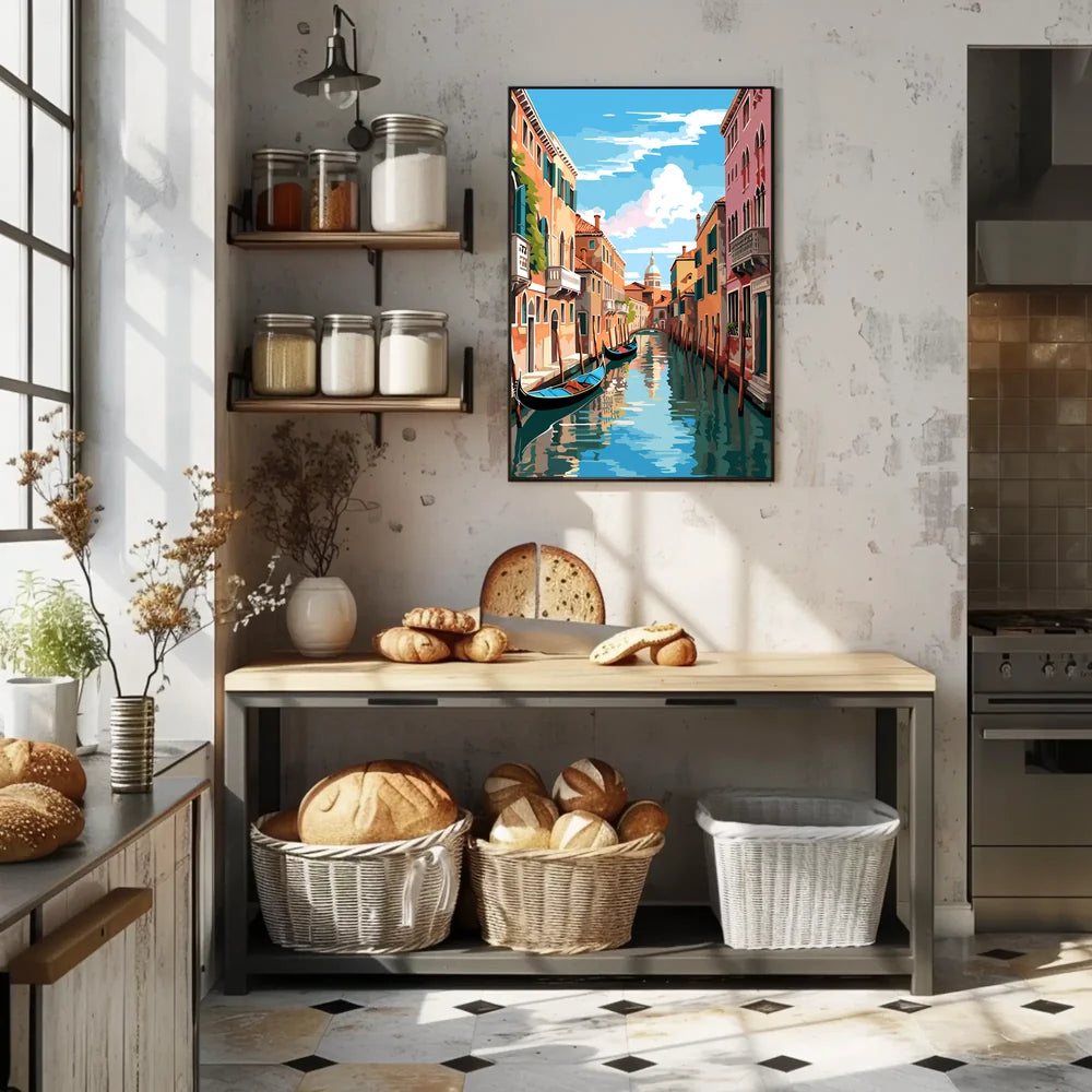 Venice Canal Scene Vibrant Modern Art Poster