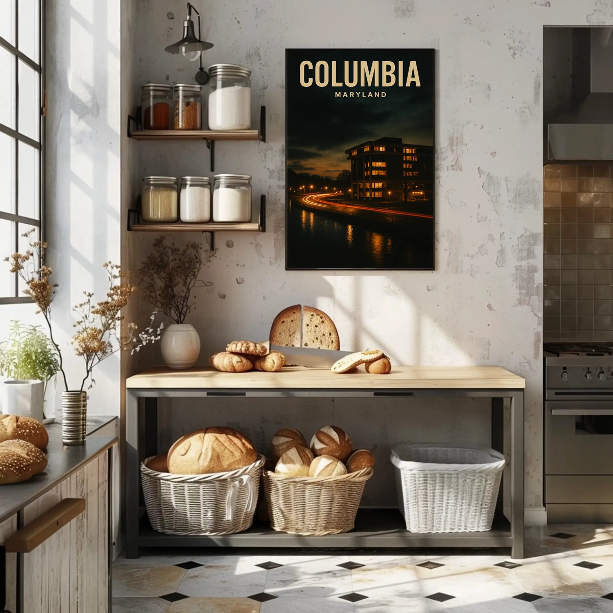 Columbia Maryland Night Cityscape Photography Poster