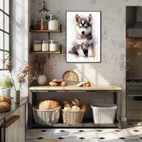Husky Puppy Watercolor Portrait Poster Print
