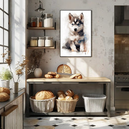 Husky Puppy Watercolor Portrait Poster Print