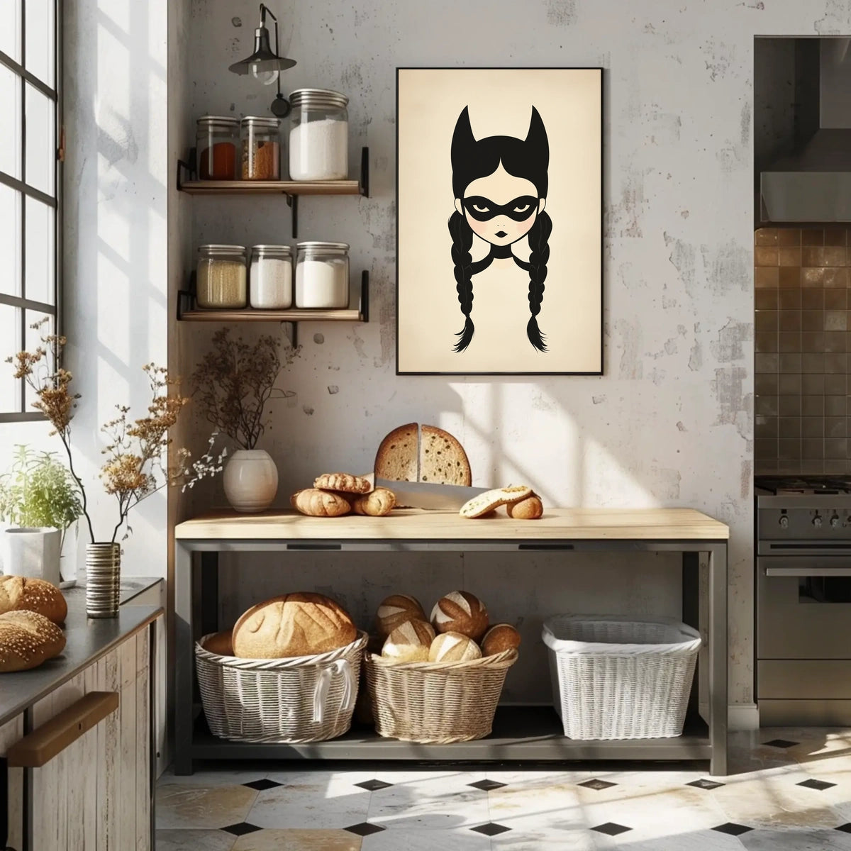 Mysterious Girl Stylized Illustration Braided Hair Poster