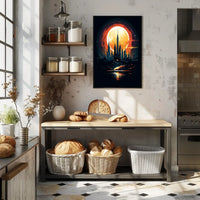 Futuristic Cityscape Under a Full Moon Poster