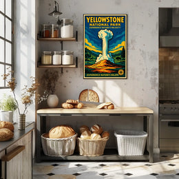 Yellowstone National Park Vintage Illustration Geyser Poster
