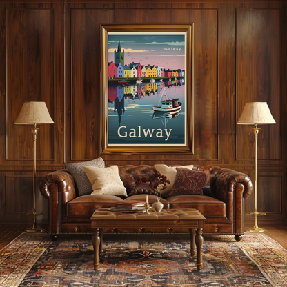 Galway Waterfront Reflections Ireland Travel Poster