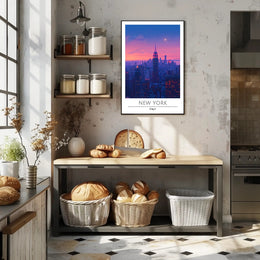 New York City Twilight Skyline Poster Vintage Wall Art
