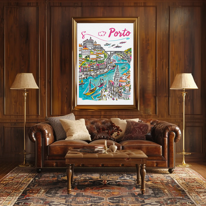 Porto Portugal Historic Riverside Travel Poster
