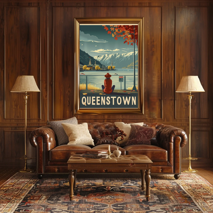Queenstown New Zealand Lakeside Travel Poster