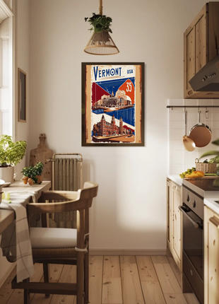 Vermont USA Historic Red Brick Skyline Travel Poster