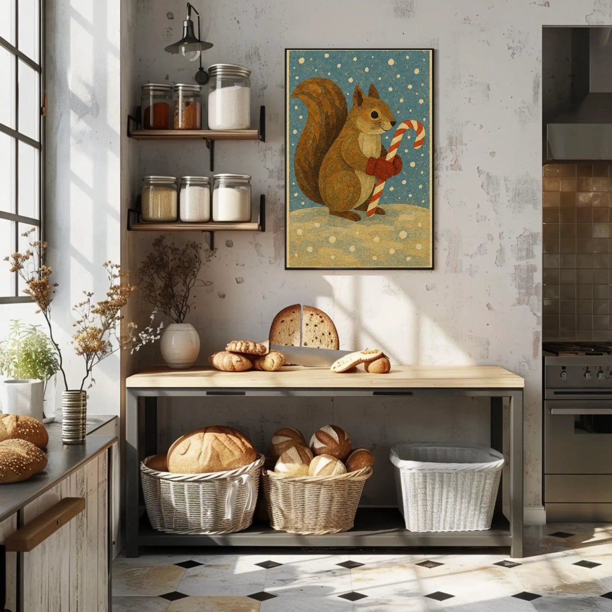 Squirrel Candy Cane Poster