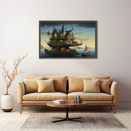 Whimsical Houseboat at Dusk in Fantasy Poster