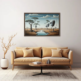 Surreal Landscape with Humanoids: Futuristic Sci-Fi Poster