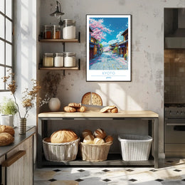 Kyoto Cherry Blossom Street Scene Travel Poster