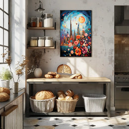 Dubai Skyline with Flowers Celebrates Urban or Cityscape Poster