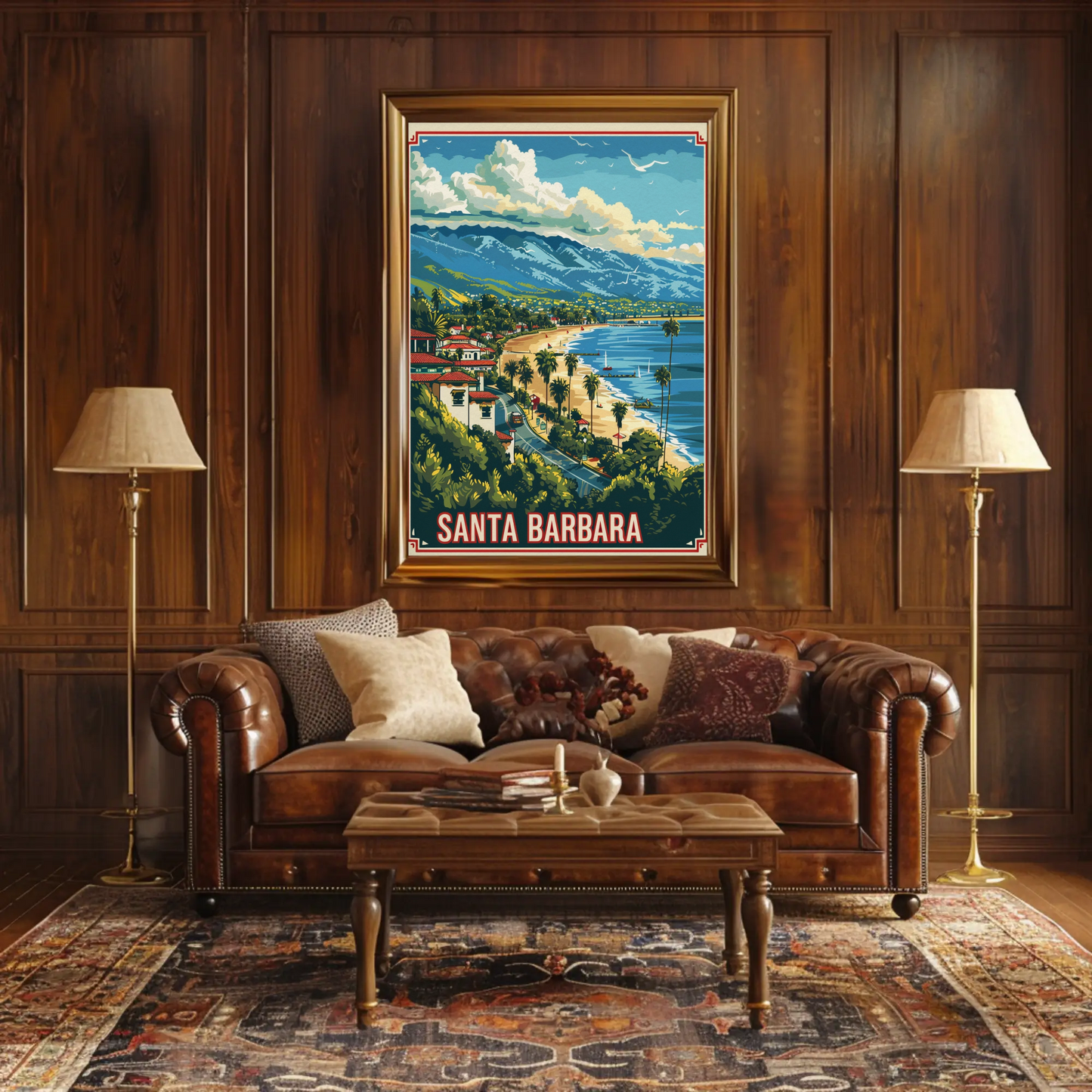 Santa Barbara Coastline Beach Mountains View Travel Poster