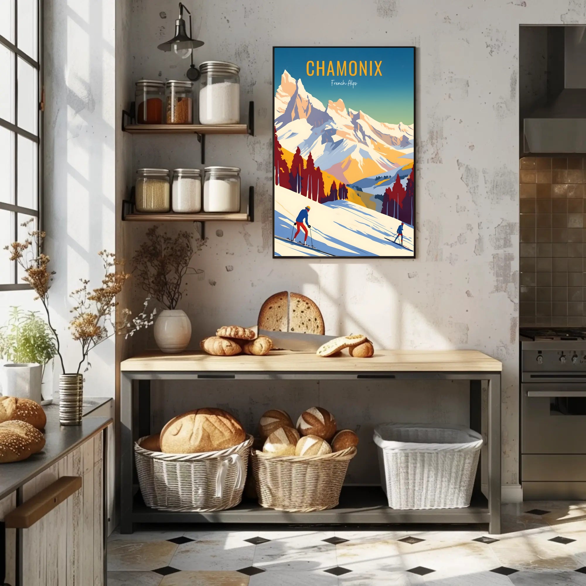 Chamonix Ski Adventure Vintage Travel Poster