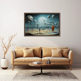 Surreal Dreamscape with Explorers: Futuristic Sci-Fi Poster