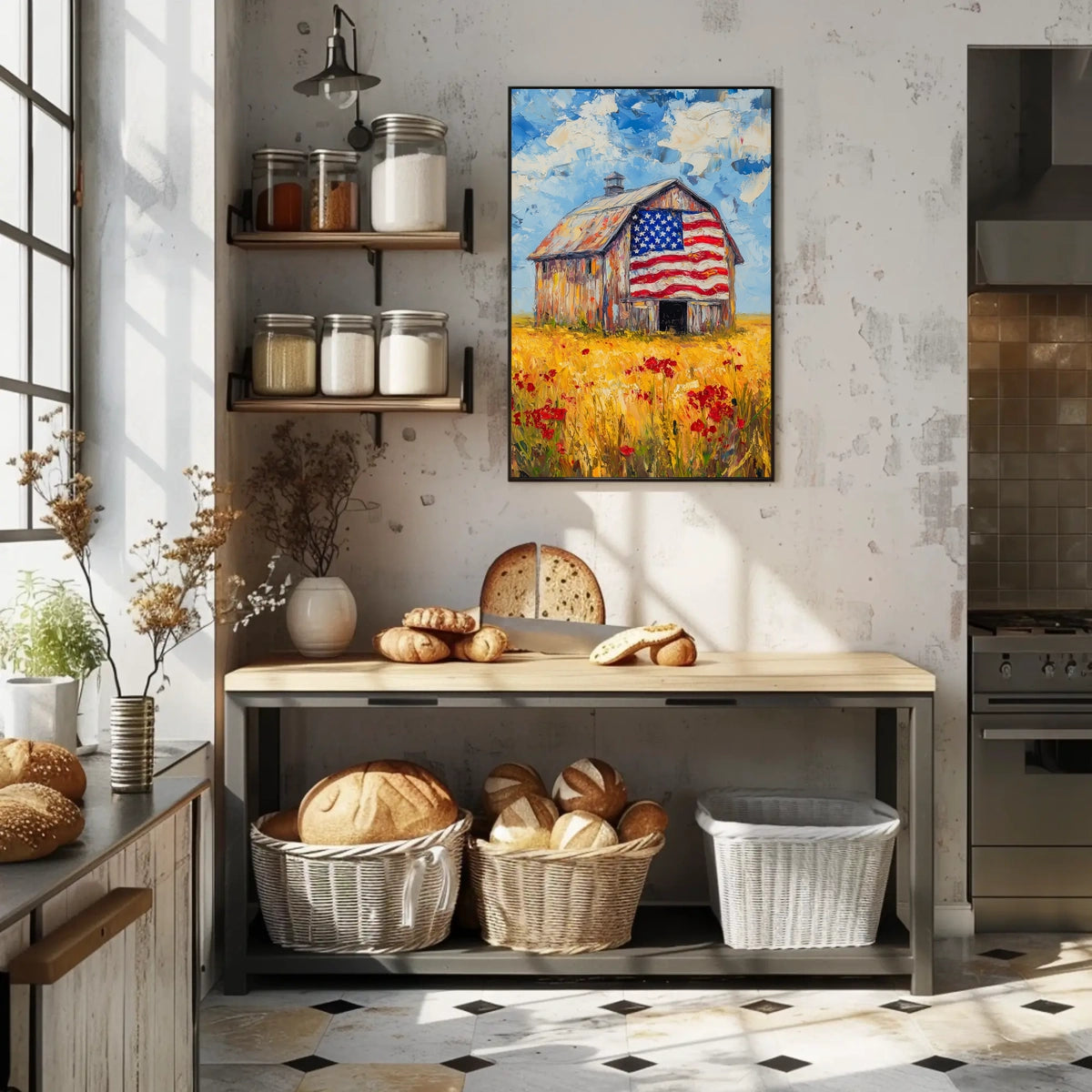 patriotic barn in the countryside Poster