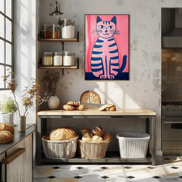 Pink Cat Poster Whimsical Art Print Wall Decor