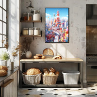 Vibrant Cityscape Design in Futuristic Sci-Fi Poster