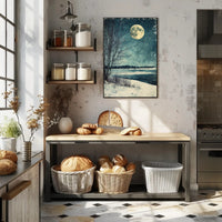 Serene Winter Moonlight Landscape Vintage Art Poster