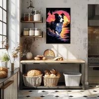 Fetching Border Collie Scenic Sunrise Dog Breed Poster