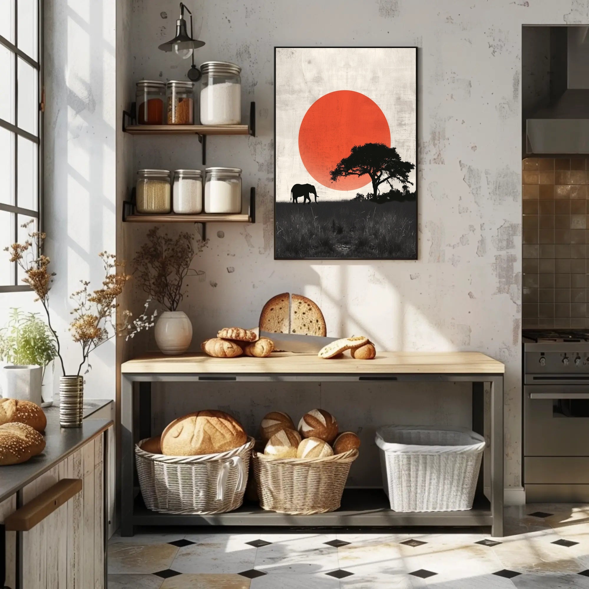 Serengeti Silhouette Poster Minimalist Sunset Print