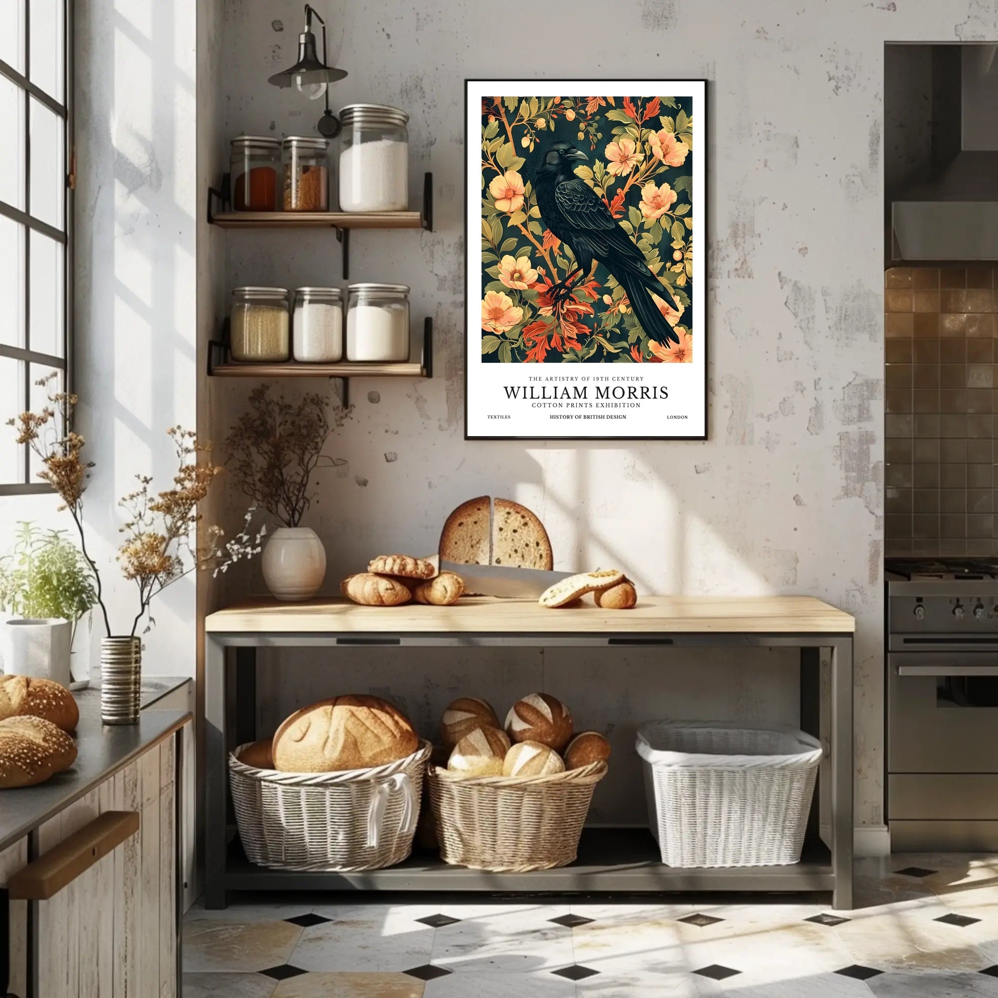 Victorian Blackbird Elegance: Ornate Arts and Crafts Poster