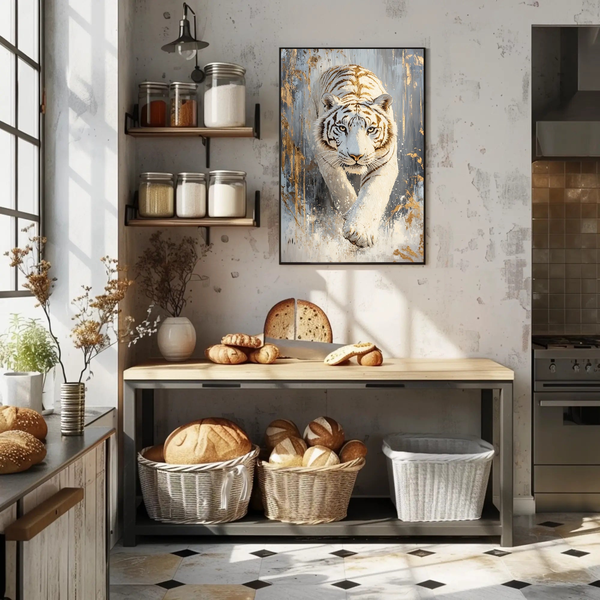 Majestic White Tiger in Motion Animal Poster