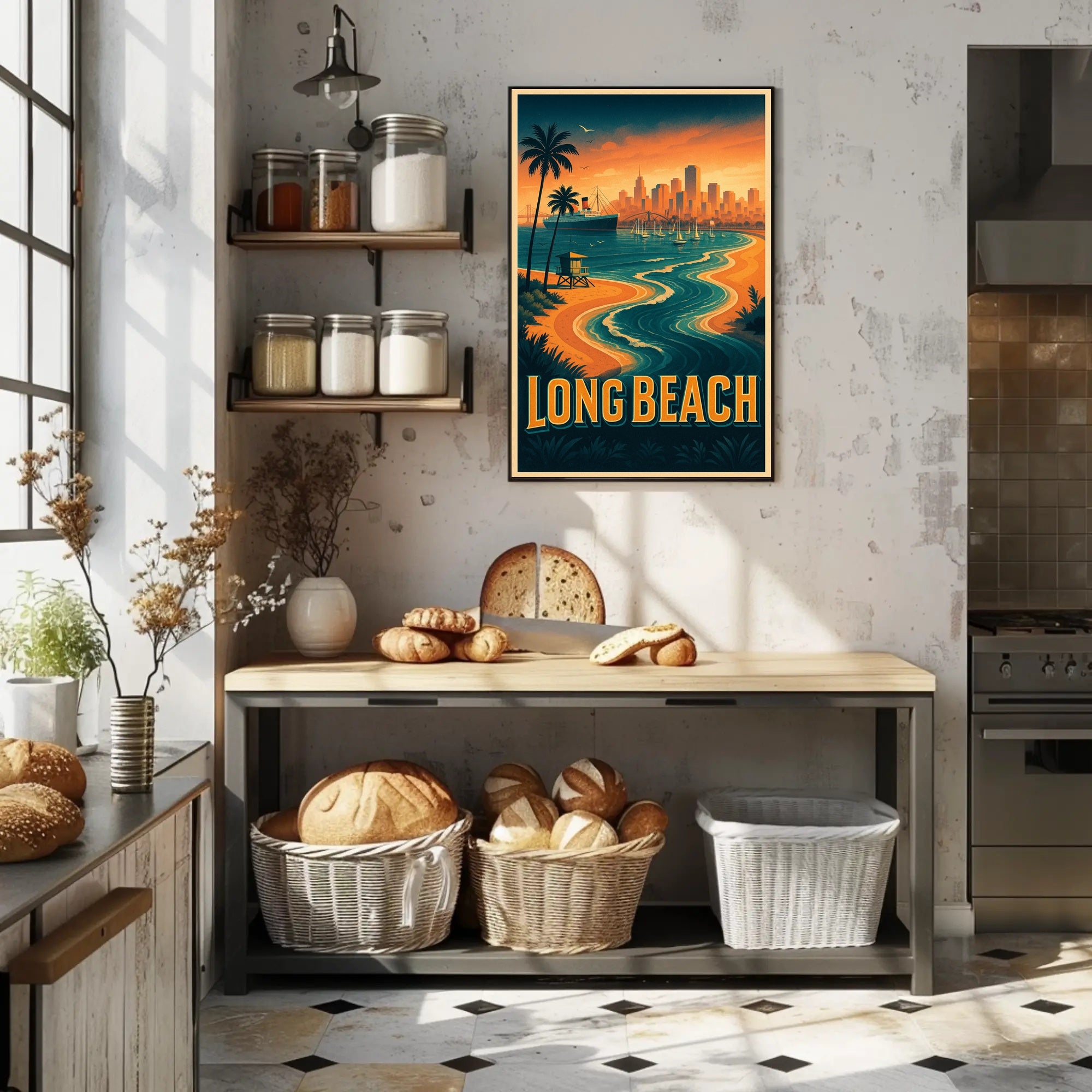 Vintage Long Beach Travel Escape Travel Poster