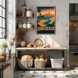 Vintage Long Beach Travel Escape Travel Poster