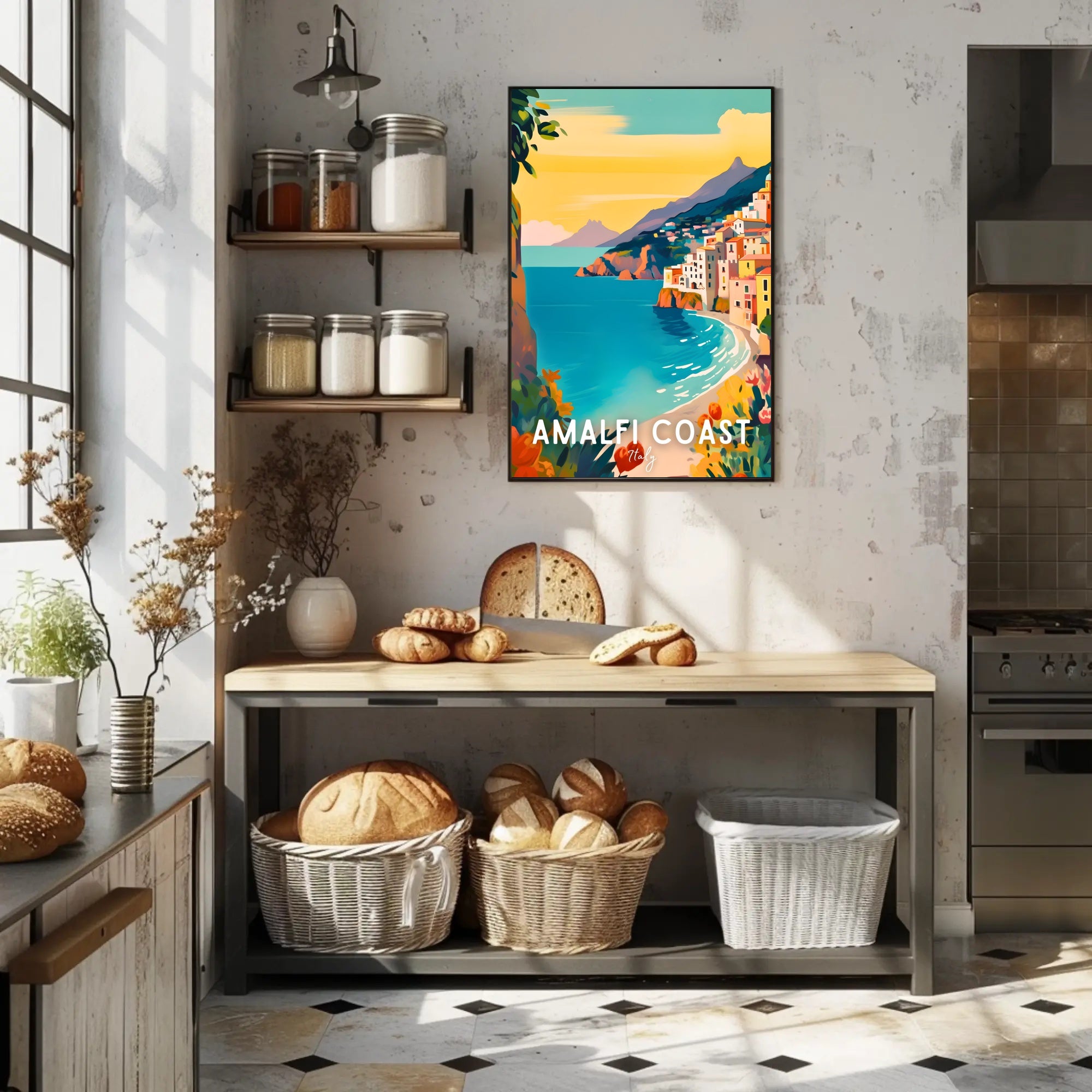 Amalfi Coast Scenic Travel Modern Illustration Poster