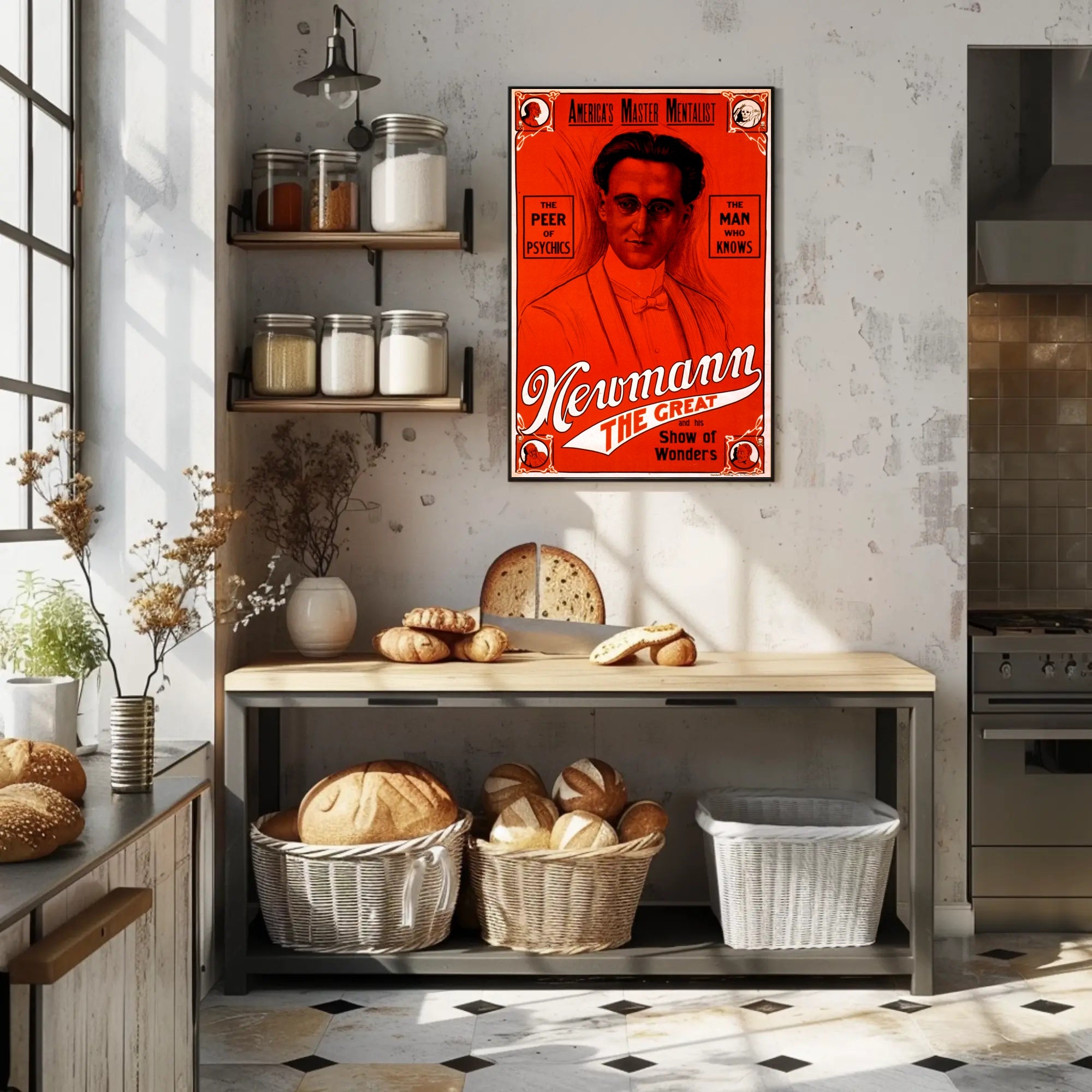 Travel poster featuring a mentalist named Newmann, inviting adventure and intrigue into your space.
