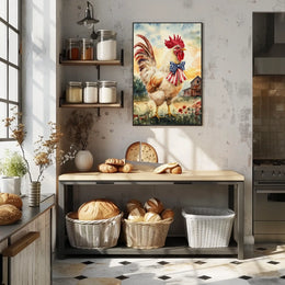 rooster crowing proudly at sunrise Poster