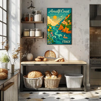 Amalfi Coast Vintage Travel Poster: Sunlit Serenity