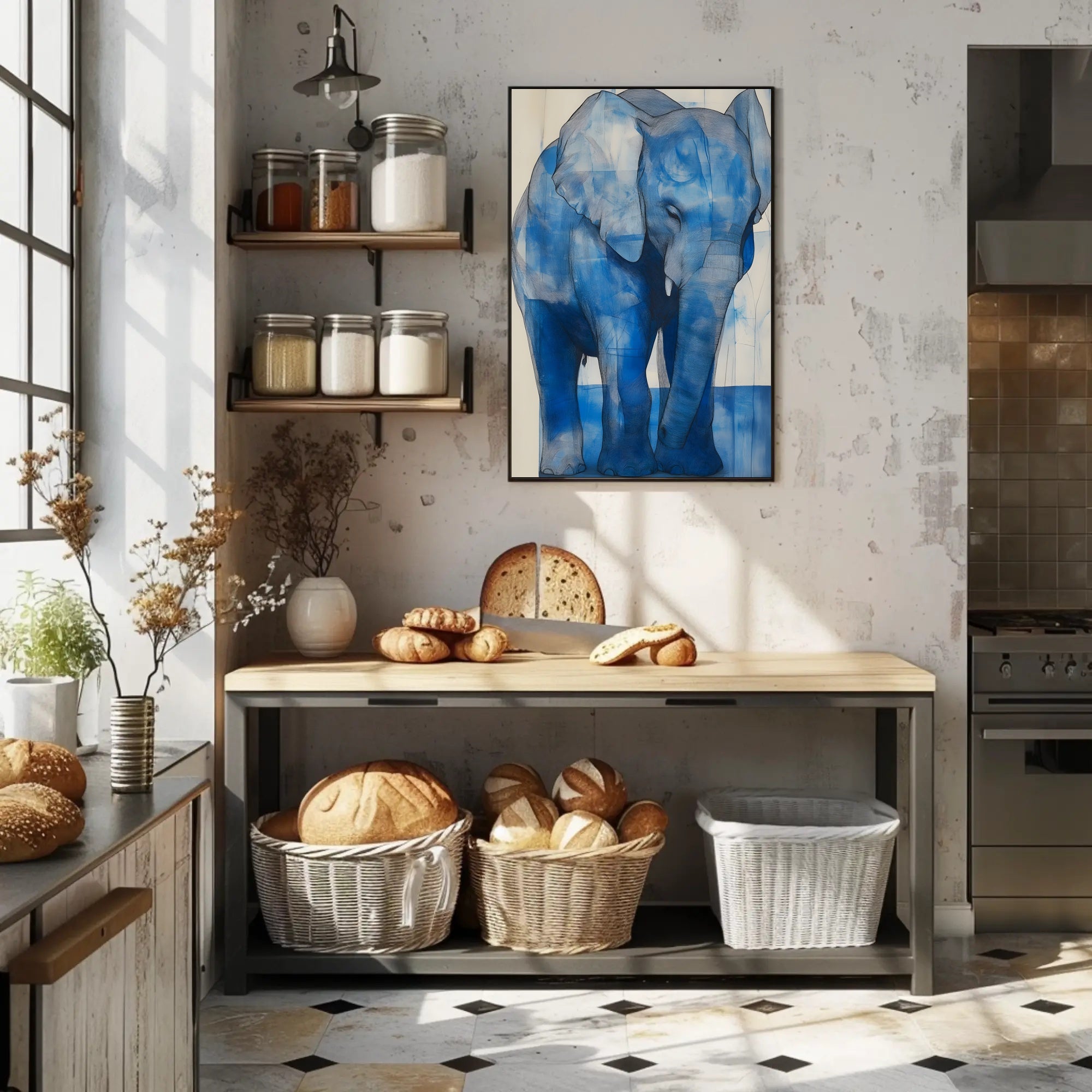 Blue Elephant Modern Poster Wall Art Print