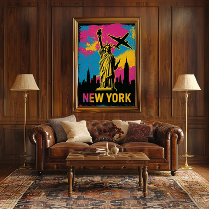 New York Statue Liberty Street Art Neon Colors Travel Poster